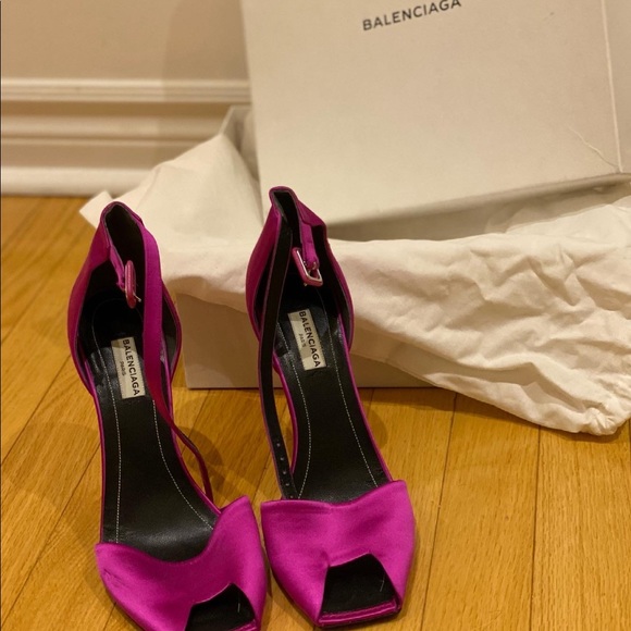 Balenciaga Hot Fuchsia Satin Evening Open Toe - Picture 2 of 4